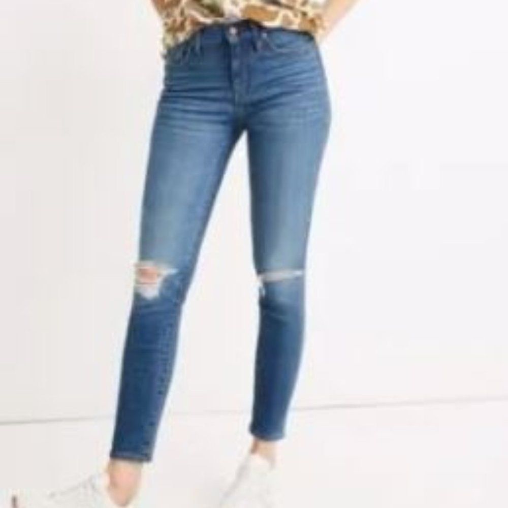 NWT Madewell Women's Mid-Rise Distressed Denim Blue Skinny Jeans, Size 33x28